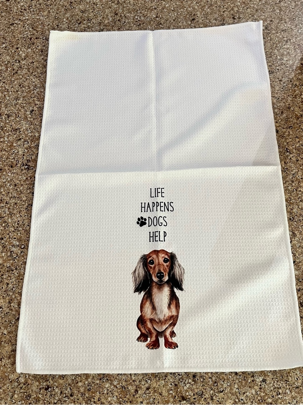 White Dachshund Dog Tea Towel – Life Happens Dogs Help Set of 2
